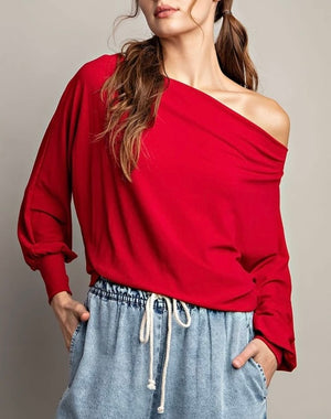 Off Shoulder Pleated Sleeve Top
