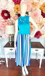 Blue Mock Neck Contrast Dress