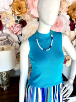 Blue Mock Neck Contrast Dress
