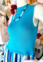 Blue Mock Neck Contrast Dress