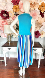 Blue Mock Neck Contrast Dress