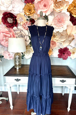 Navy Lace tiered dress
