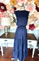 Navy Lace tiered dress
