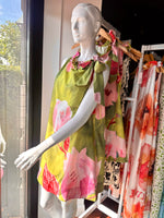 Lime Ruffle Tie Neck Floral Dress