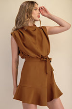 Camel  Cowl Neck Sleeveless Dress