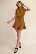 Camel  Cowl Neck Sleeveless Dress