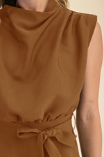 Camel  Cowl Neck Sleeveless Dress