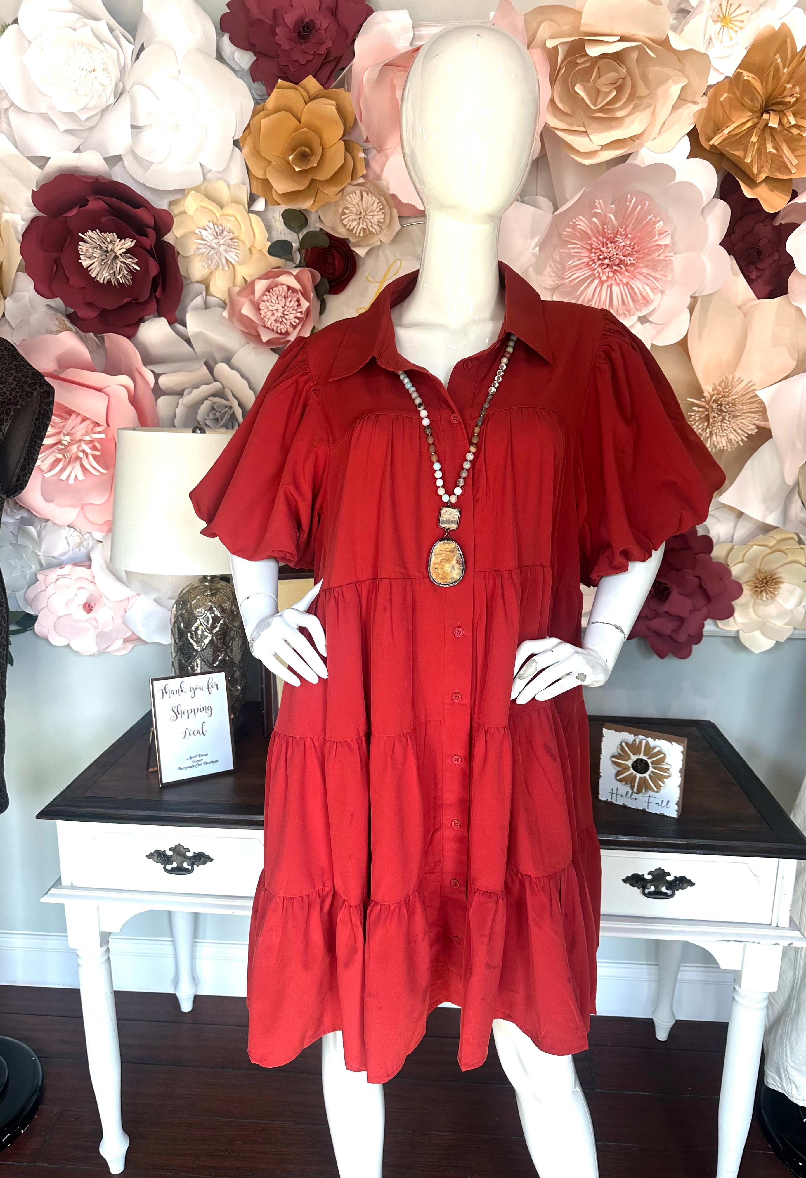 Rust Tiered Dress (XL-2XL)
