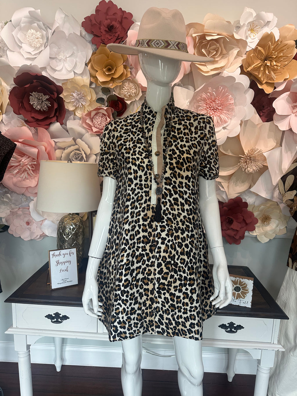 Leopard Dress with Multicolor High Band Collar