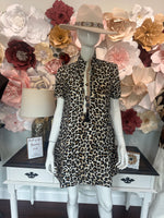 Leopard Dress with Multicolor High Band Collar