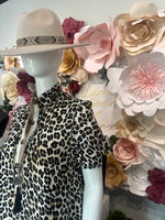 Leopard Dress with Multicolor High Band Collar