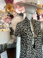 Leopard Dress with Multicolor High Band Collar