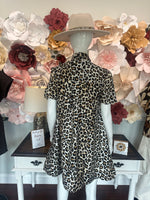 Leopard Dress with Multicolor High Band Collar