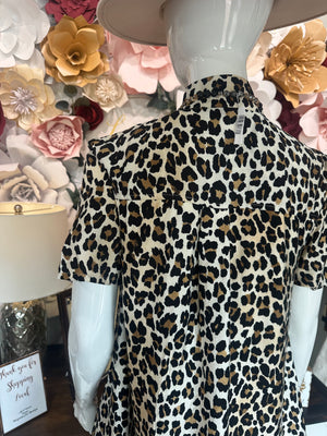 Leopard Dress with Multicolor High Band Collar