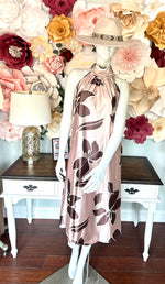 Halter Satin Floral Maxi Dress