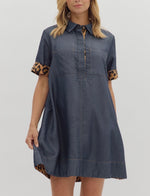 Dark Blue dress with leopard cuff and neck detail
