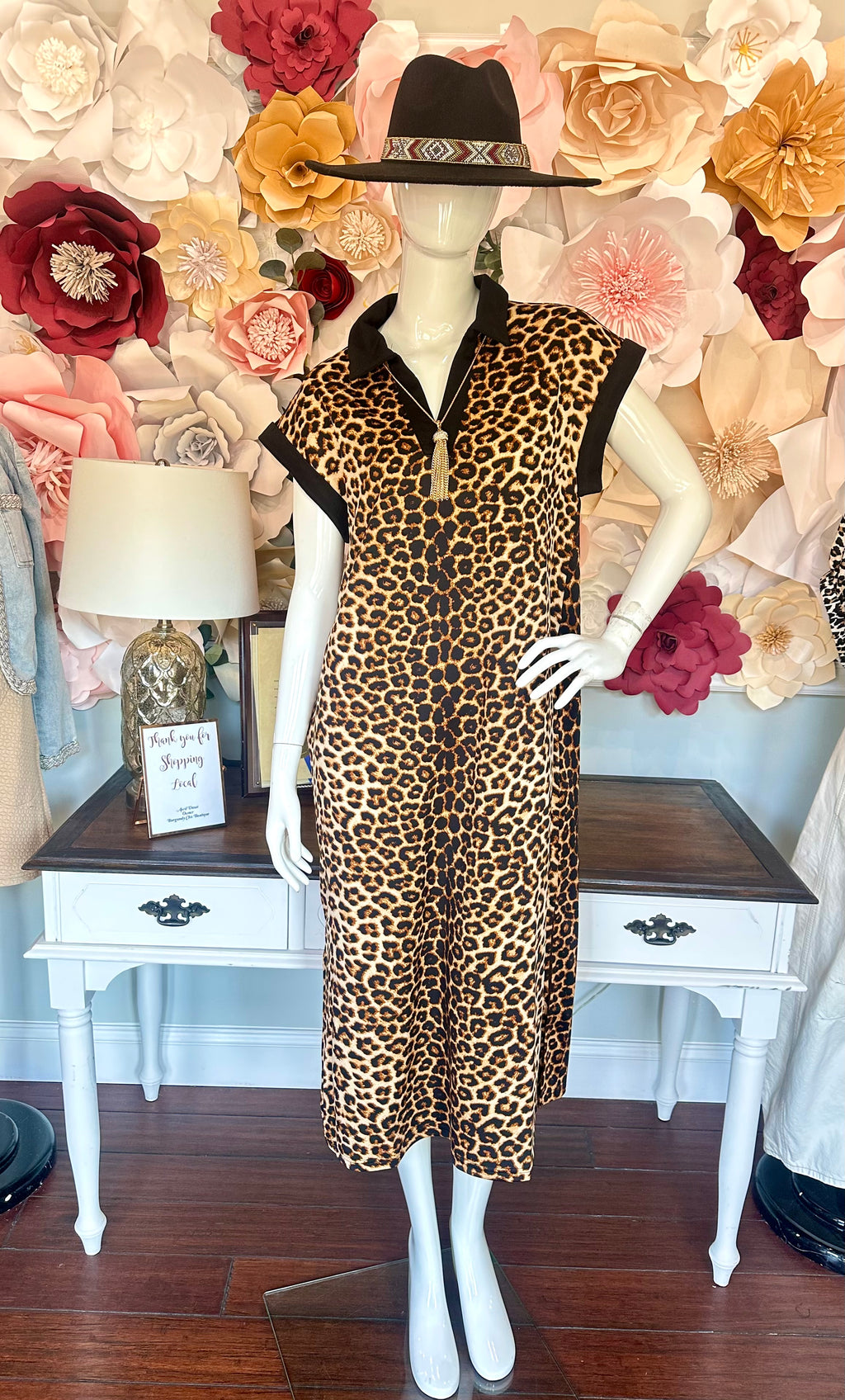 Animal Print dress with Black Collar