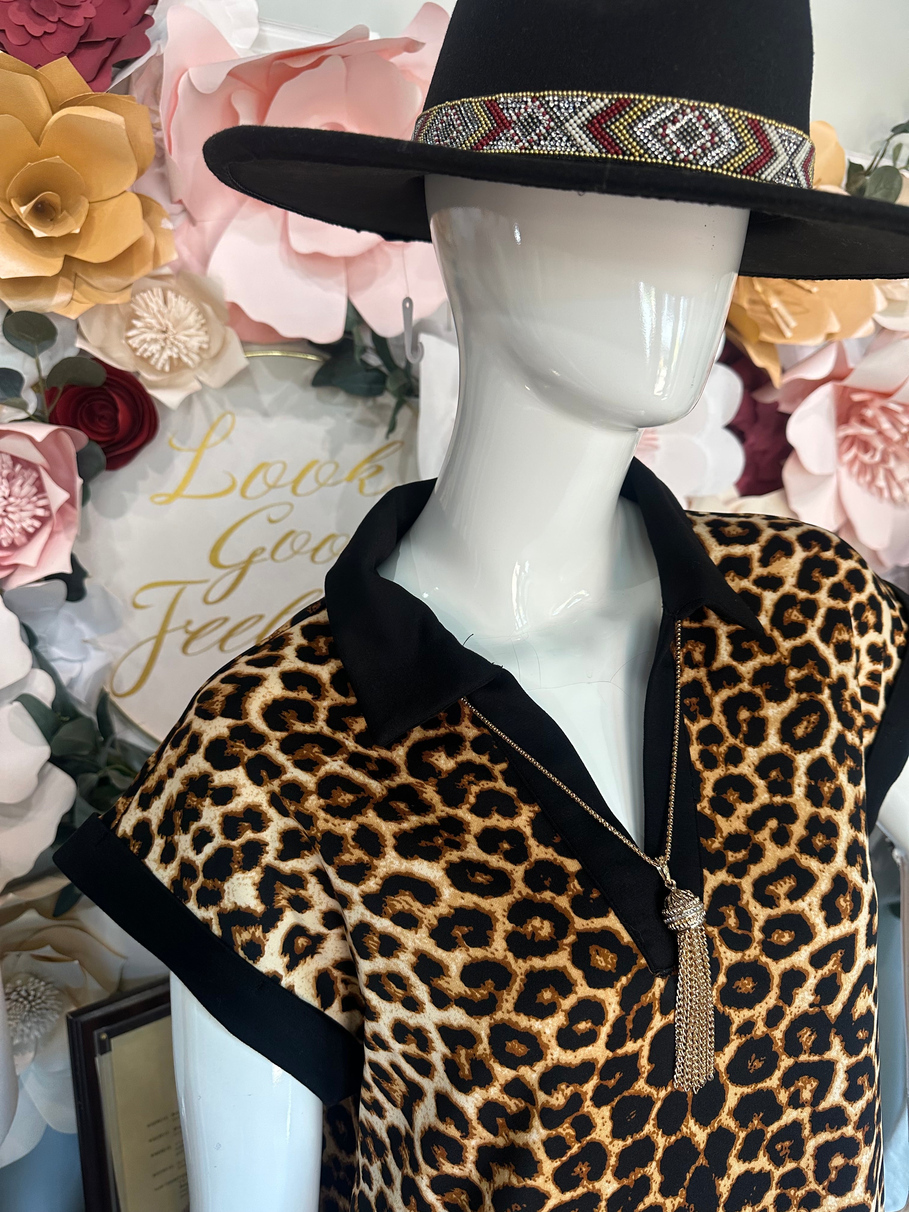 Animal Print dress with Black Collar