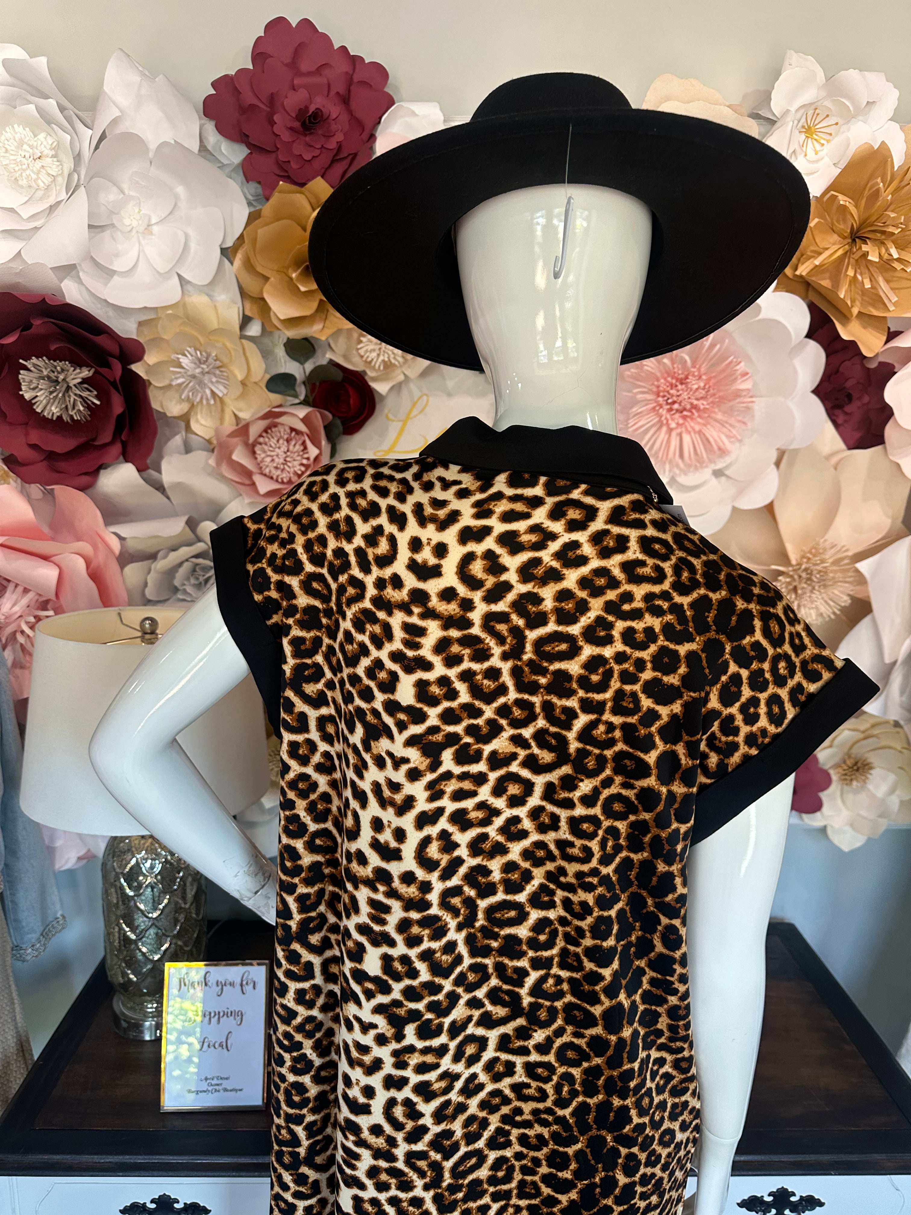 Animal Print dress with Black Collar – Burgundy Chic Boutique Animal Print dress with Black Collar – Burgundy Chic Boutique