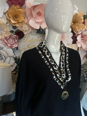 Black Solid Elastitcated Sleeve Top