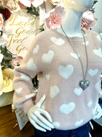 Blush Fuzzy All over Heart Sweater
