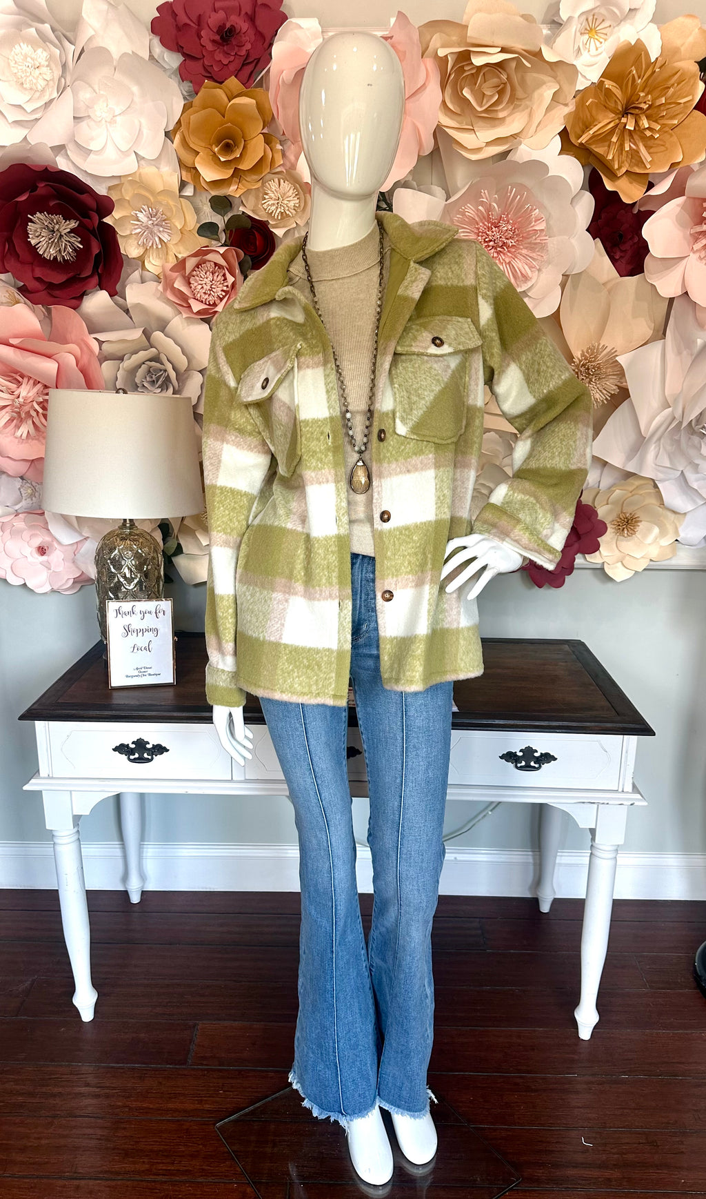 Green, Tan, Cream Plaid Shacket