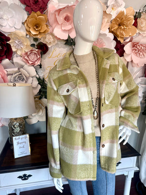 Green, Tan, Cream Plaid Shacket