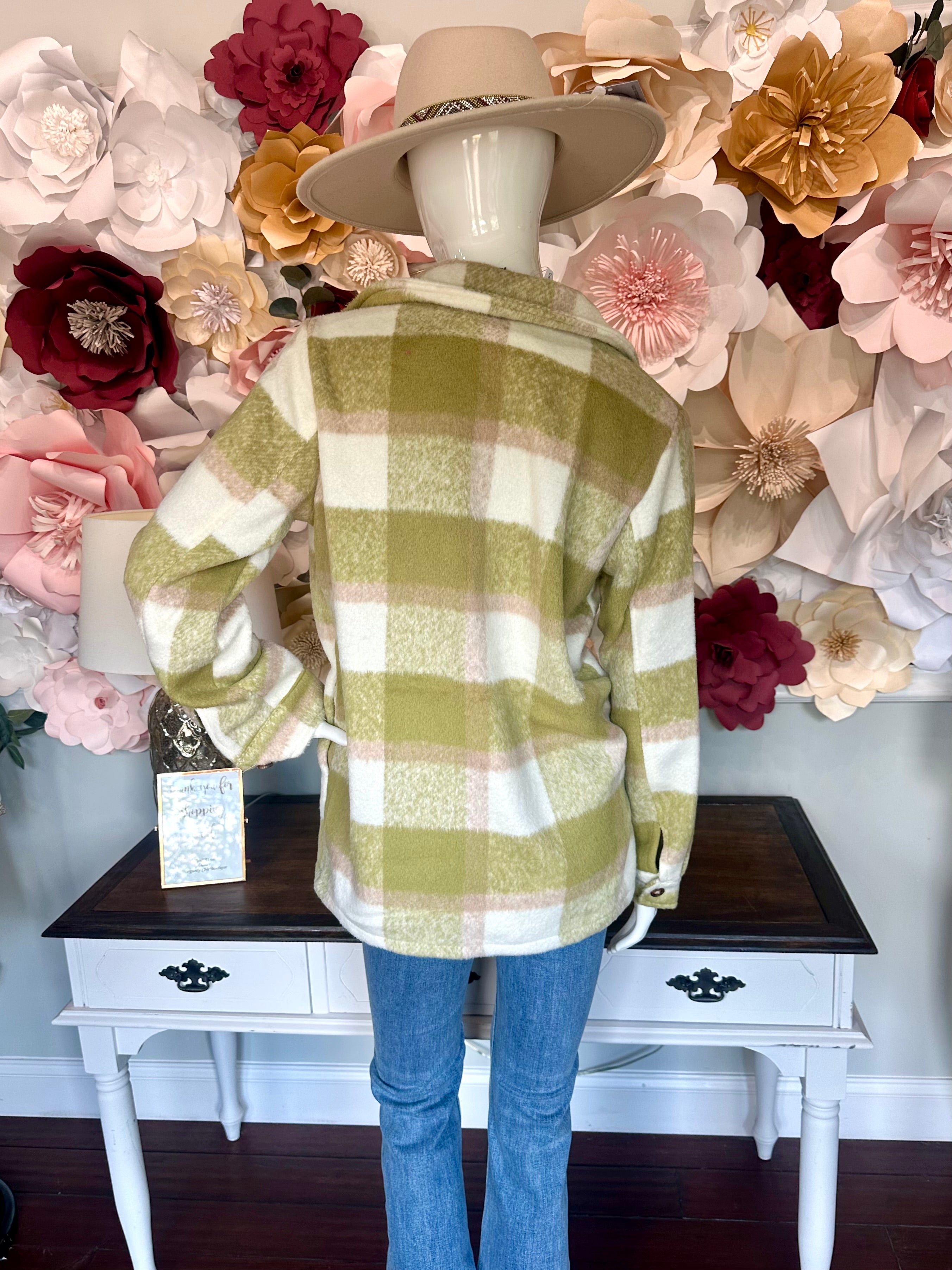 Green, Tan, Cream Plaid Shacket
