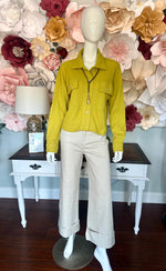 Chartreuse Waffle Knit Collared Shacket