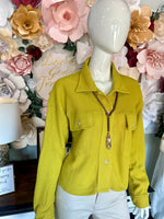 Chartreuse Waffle Knit Collared Shacket
