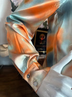 Orange teal Mix Button Long Sleeve top