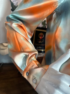Orange teal Mix Button Long Sleeve top