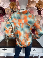Orange teal Mix Button Long Sleeve top
