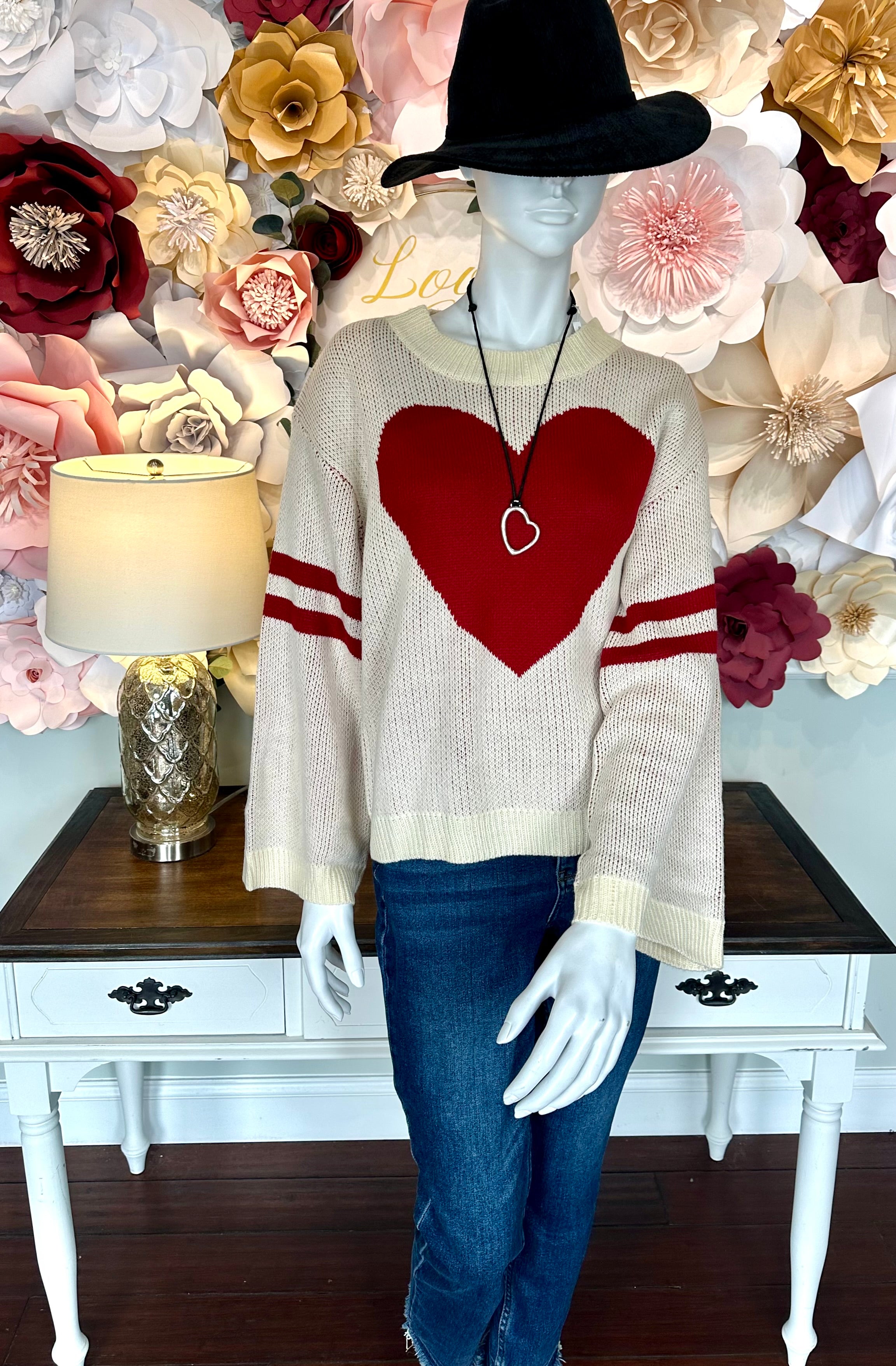 Vintage Cream Heart Sweater