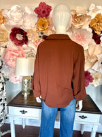 Brown 3/4 Sleeve Button Top