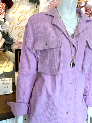 Lilac Cotton Gauze Button Down Tunic
