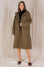 Olive Water Resistant midi Length Jacket