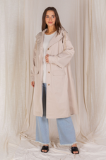Beige Water Resistant Midi Length Jacket