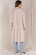 Beige Water Resistant Midi Length Jacket