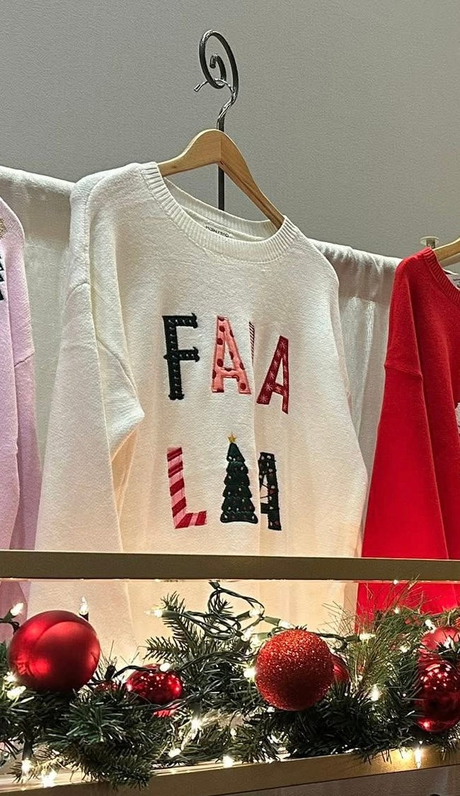 White Embroidered Fa La La