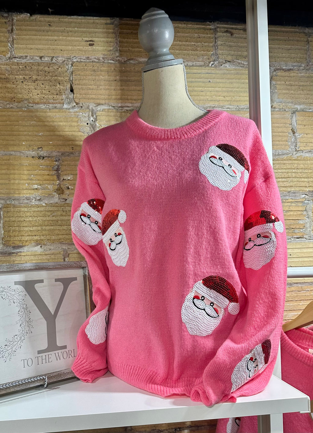 Pink Sequenced Santa Face Sweater