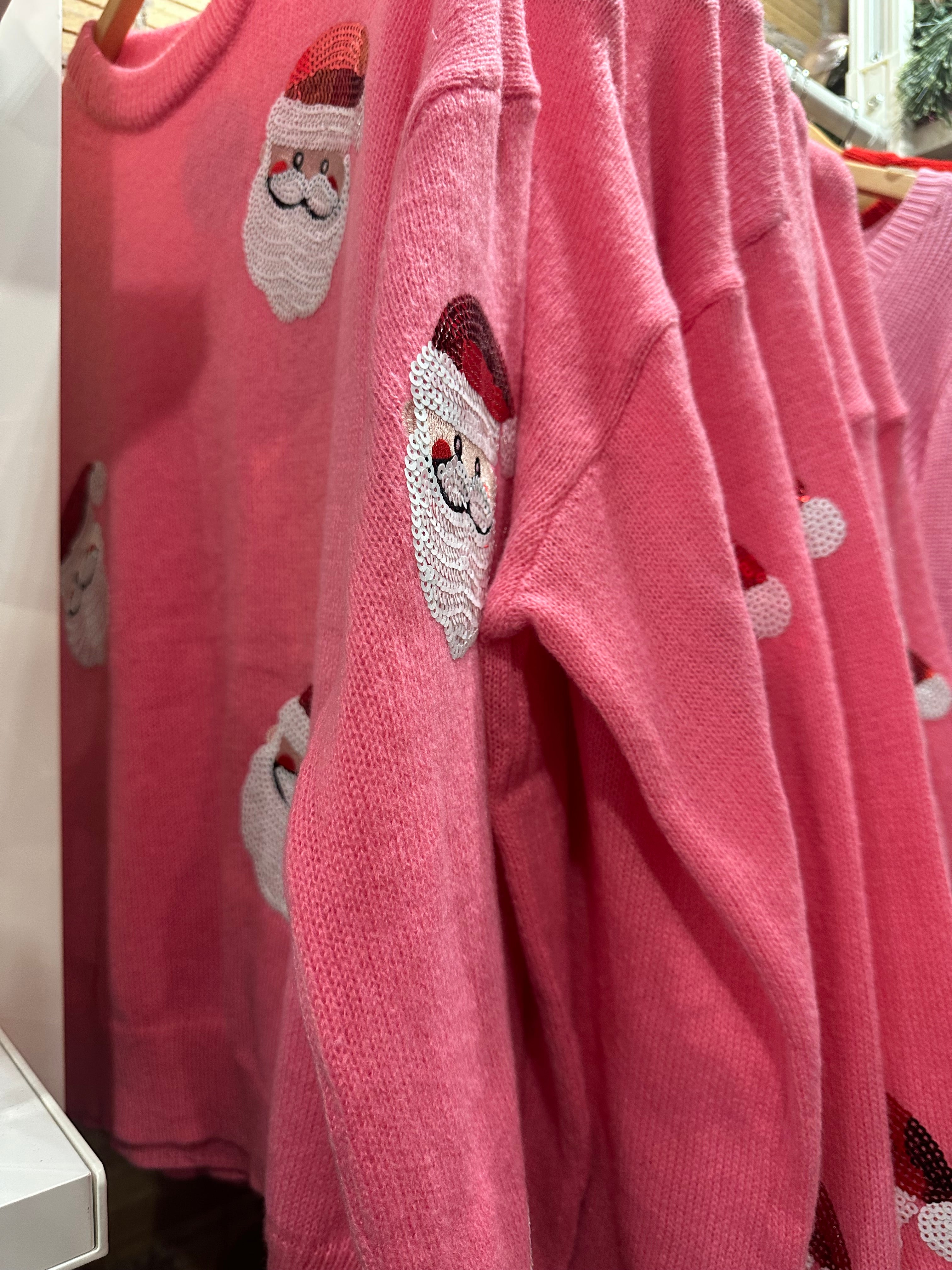 Pink Sequenced Santa Face Sweater