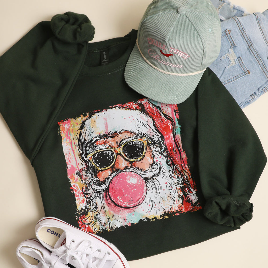 Hunter Green Santa sweatshirt (bubble gum)