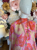 Pink Orange Tie Mock Neck