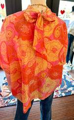 Pink Orange Tie Mock Neck