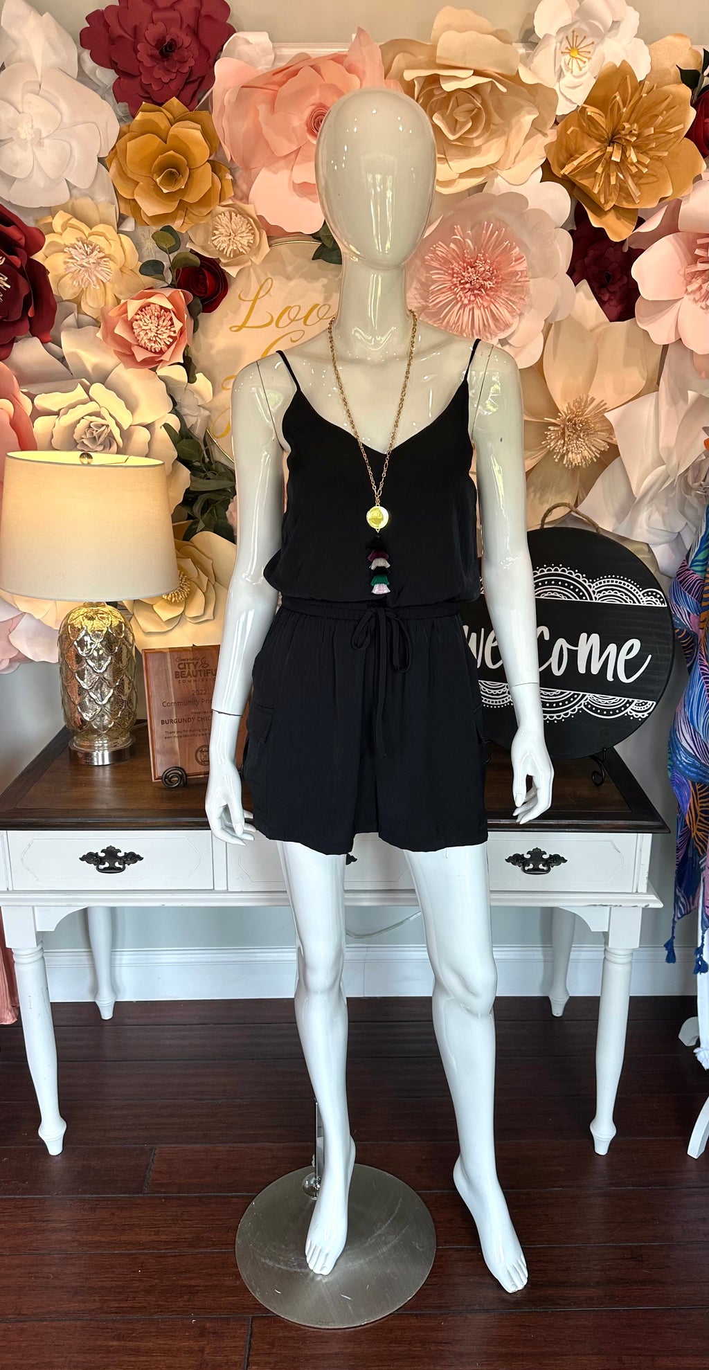 Black Romper with Thin Straps