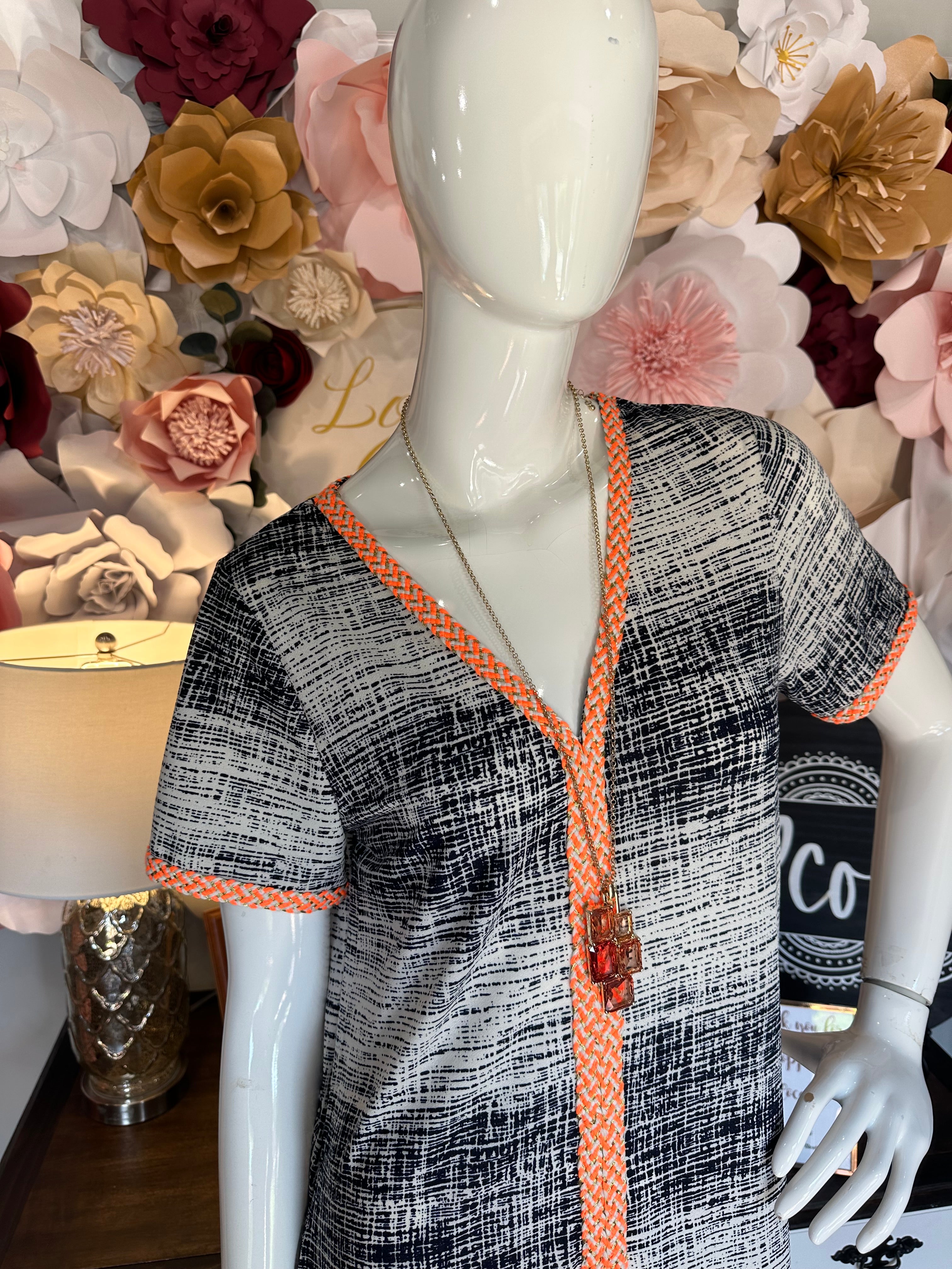 Multi color Navy Dress with Orange Detail