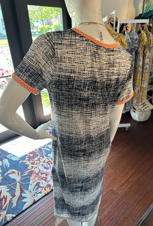 Multi color Navy Dress with Orange Detail