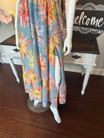 Dusty Blue Floral Dress with Ruffle neckline