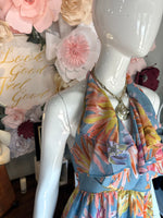 Dusty Blue Floral Dress with Ruffle neckline